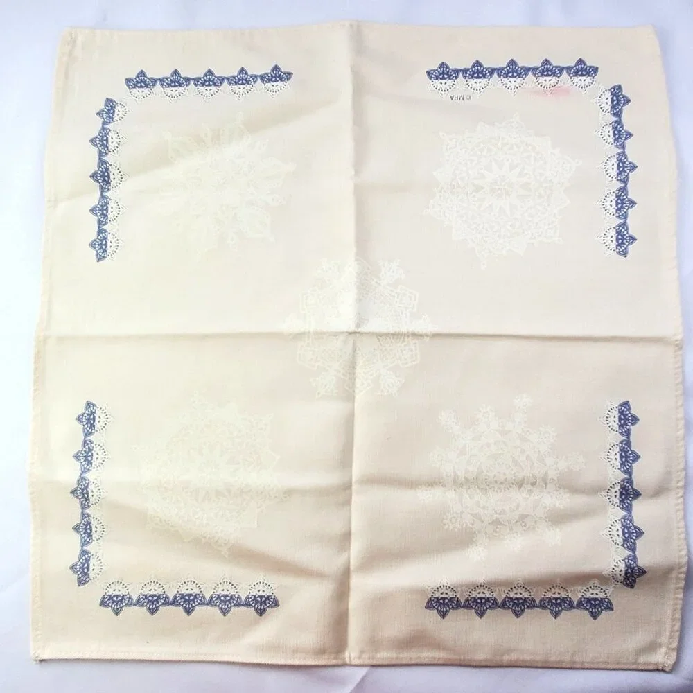 MFA Museum Of Fine Arts Snowflake Beige & Blue Print Cotton Napkin 16